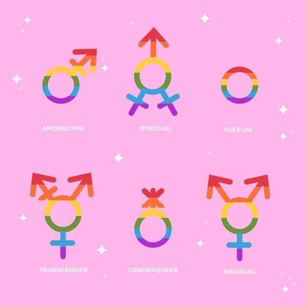 Símbolos lgbt planos dibujados a mano del mes del orgullo