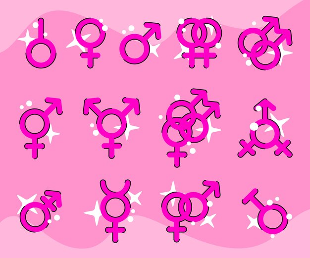 Símbolos lgbt planos dibujados a mano del mes del orgullo