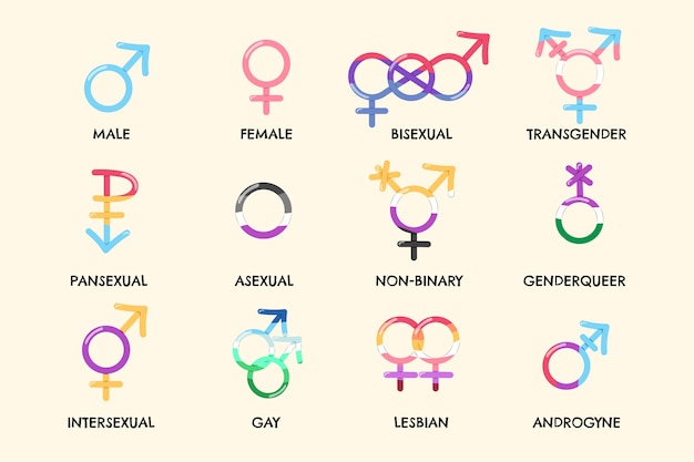 Símbolos lgbt planos dibujados a mano del mes del orgullo