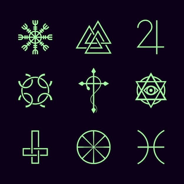 Símbolos mágicos de diseño plano