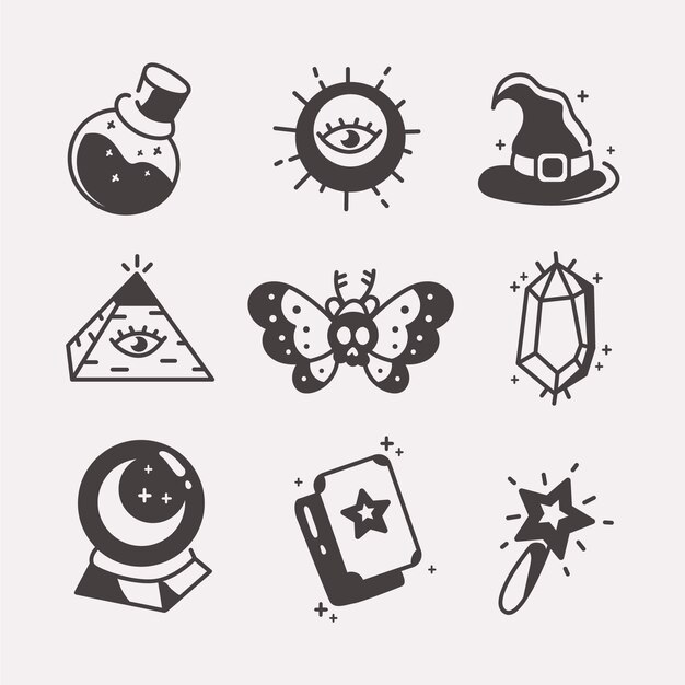 Símbolos mágicos de diseño plano