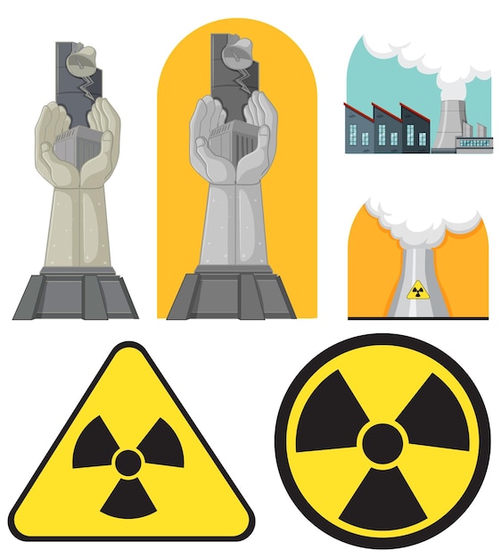 Símbolos nucleares sobre fondo blanco.