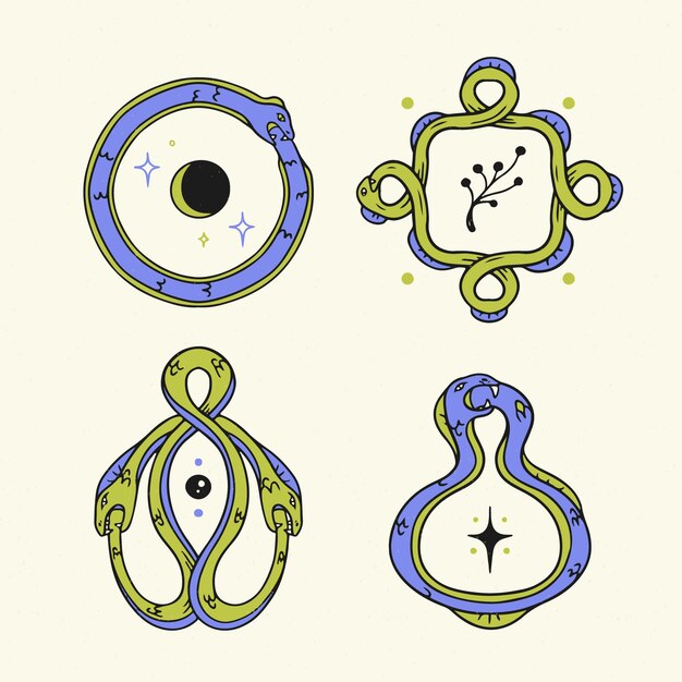 Símbolos de ouroboros dibujados a mano