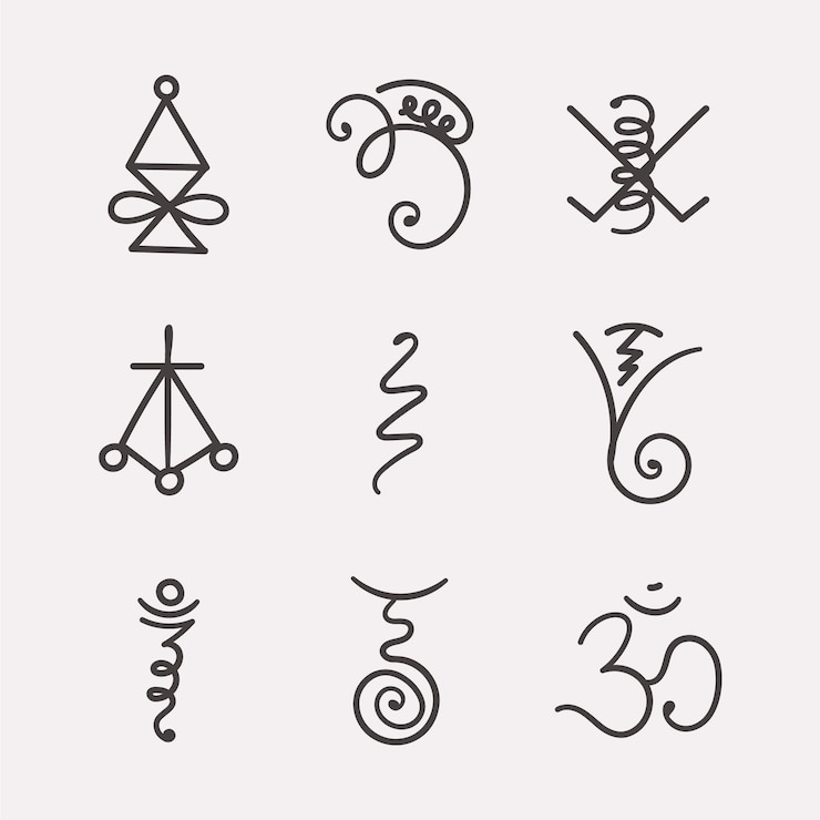 Vector gratuito símbolos de reiki de diseño plano
