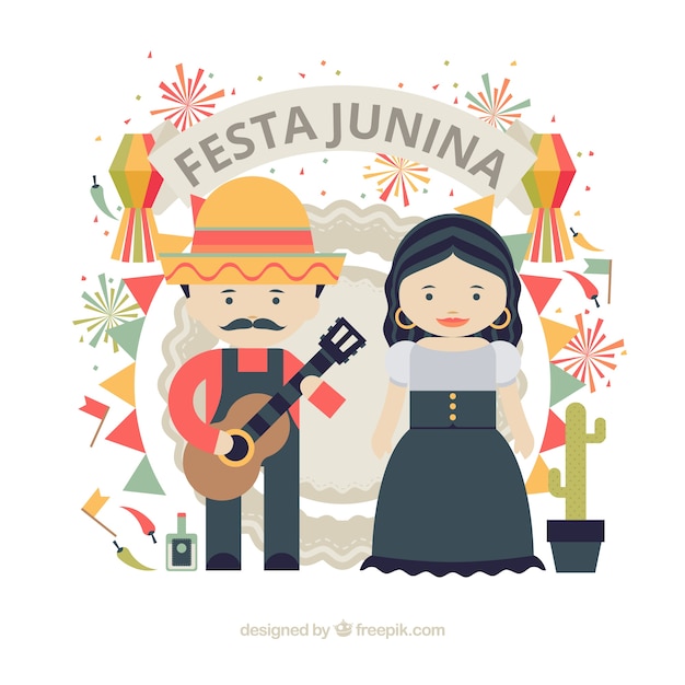 Vector gratuito simpática pareja celebrando fiesta junina