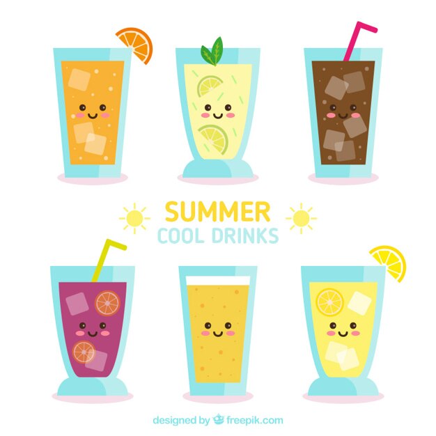 Vector gratuito simpaticas bebidas de fruta veraniegas
