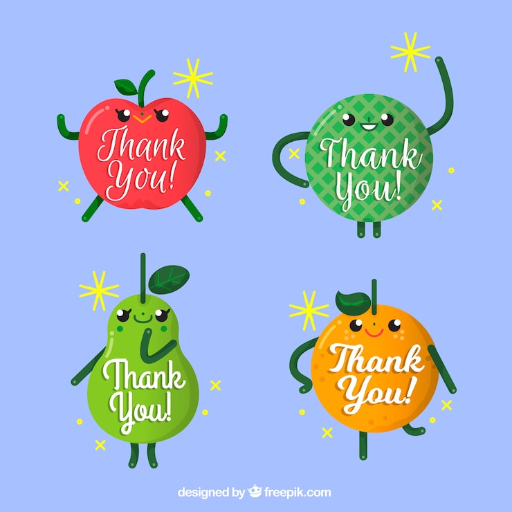 Vector gratuito simpáticas frutas con mensaje de agradecimiento 