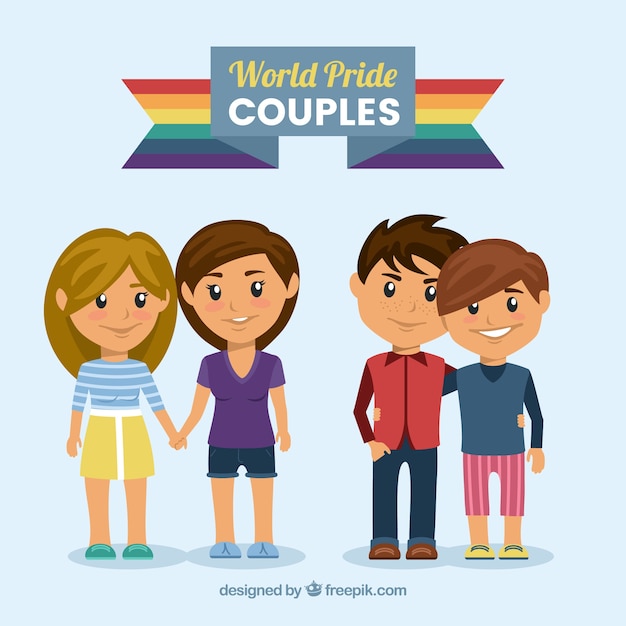 Vector gratuito simpáticas parejas el día del orgullo