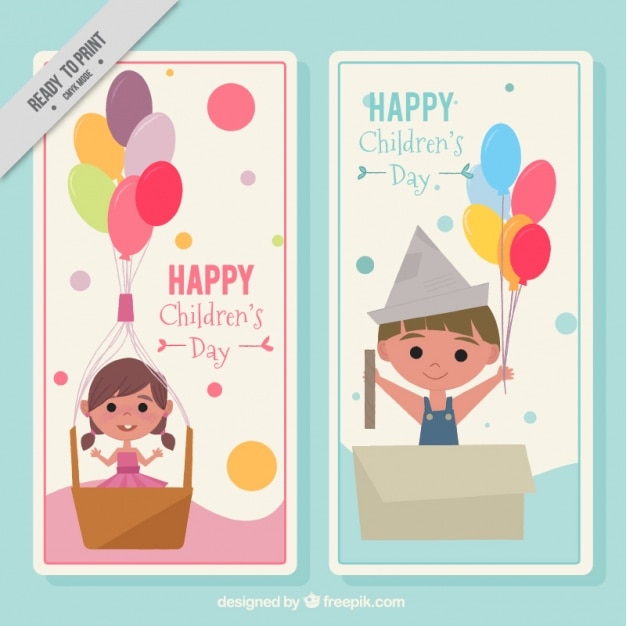 Vector gratuito simpáticas tarjetas del día del niño en estilo vintage