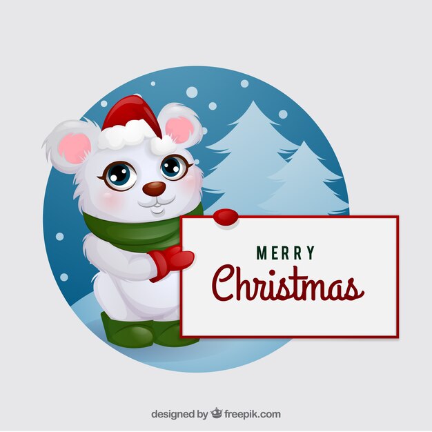 Simpático animal navideño con cartel en blanco
