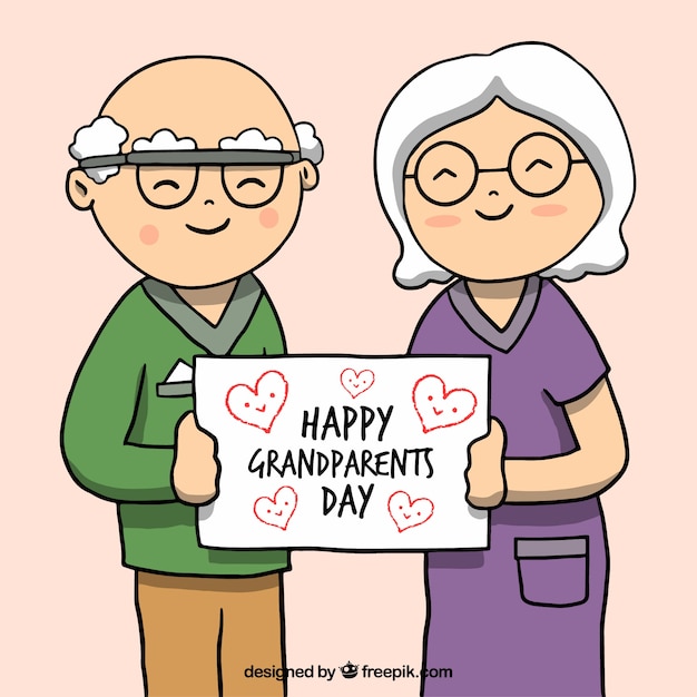 Vector gratuito simpático dibujo de abuelitos con un cartel