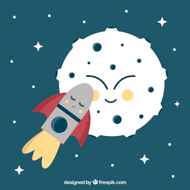 Simpático fondo de cohete y luna 