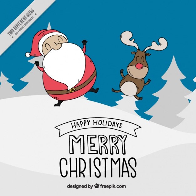 Simpático fondo de navidad de santa claus y un reno