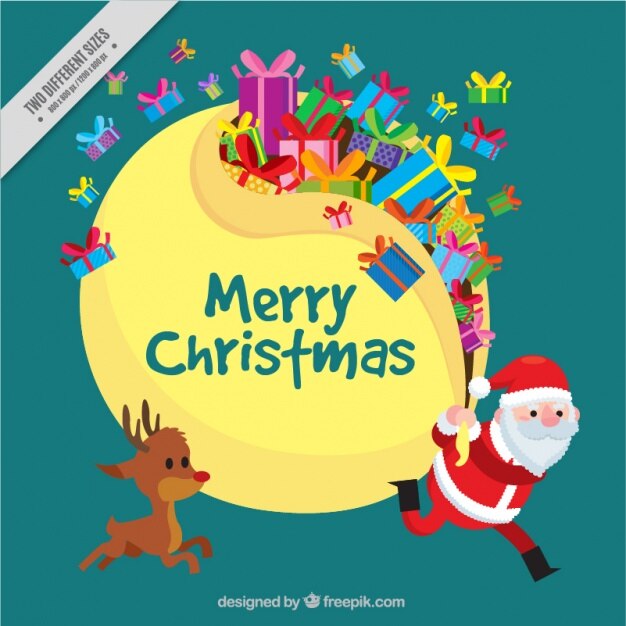 Simpático fondo de santa claus y reno con regalos
