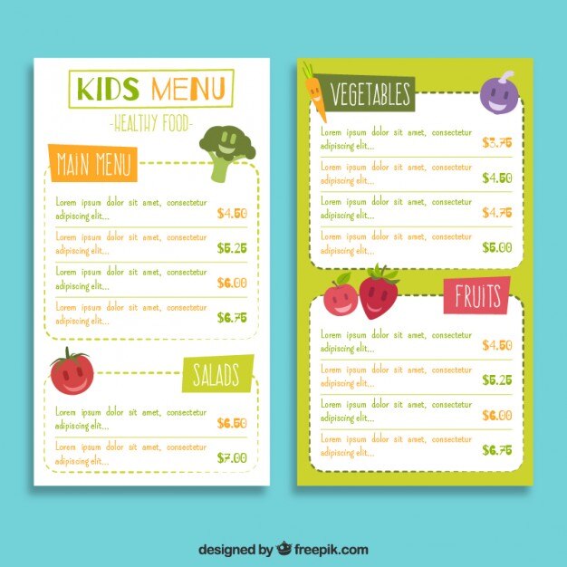 Simpático menú de niños con frutas