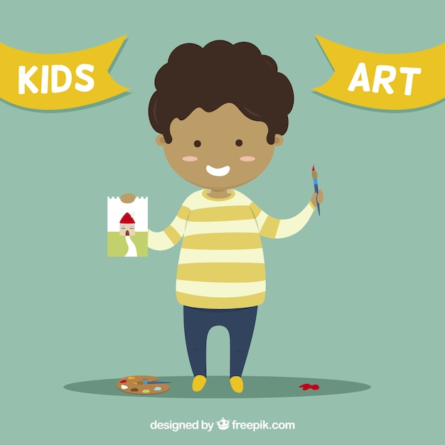 Vector gratuito simpático niño con un dibujo