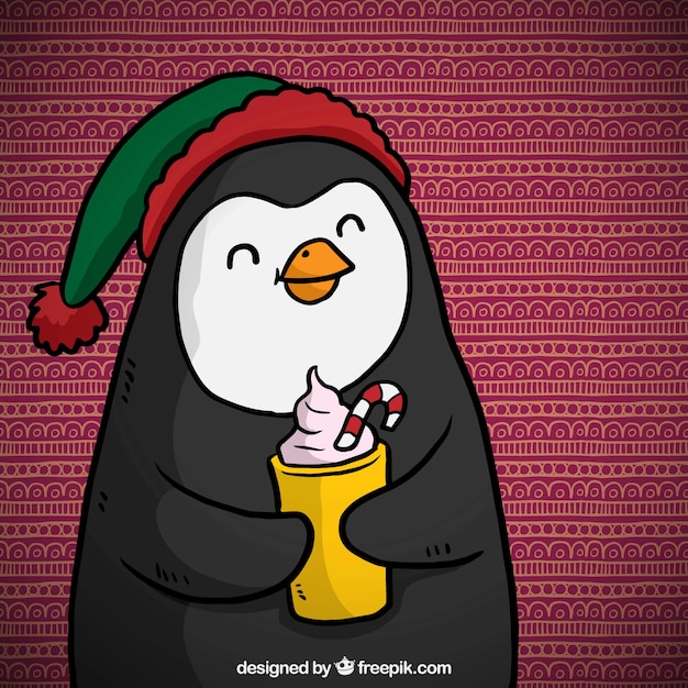 Vector gratuito simpático pingüino navideño animado