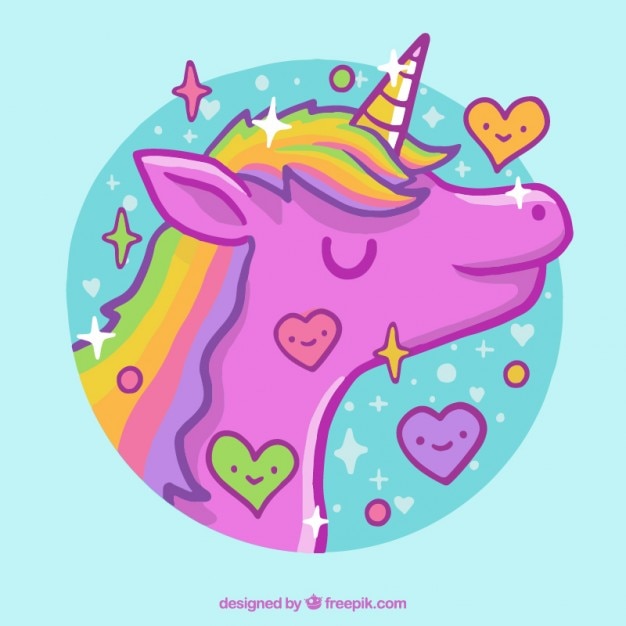 Simpático unicornio rosa dibujado a mano