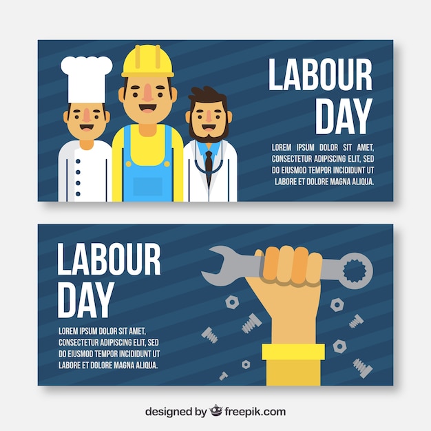 Vector gratuito simpáticos banners del día del trabajo