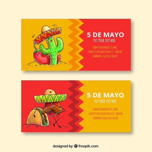 Vector gratuito simpáticos banners de mexico dibujados a mano