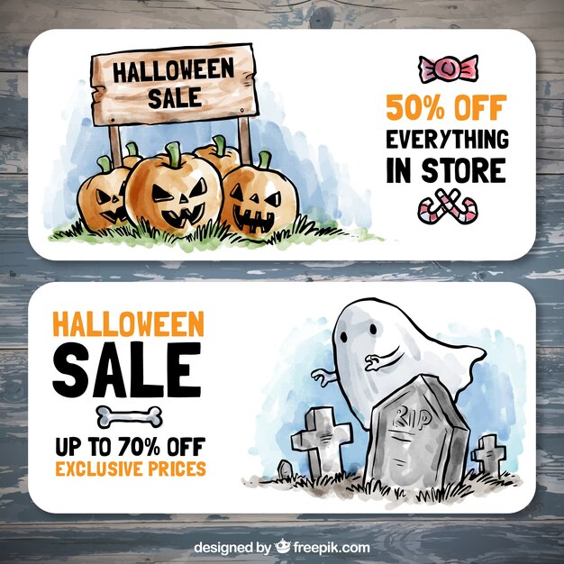 Simpáticos banners de ofertas de halloween 