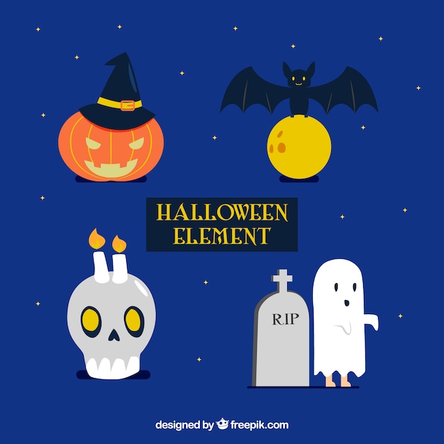 Simpáticos elementos y personajes de halloween