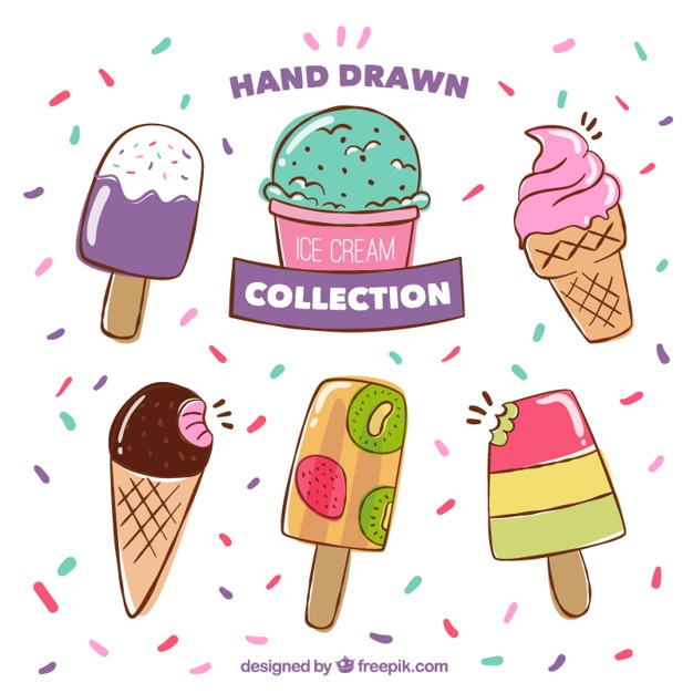 Simpáticos helados de colores dibujados a mano