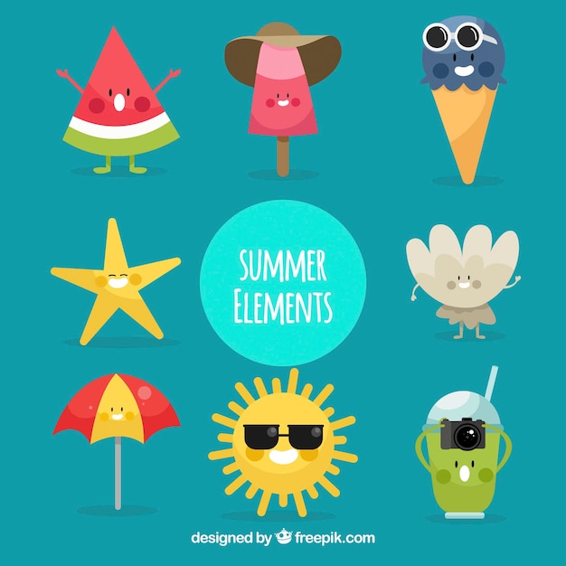 Vector gratuito simpáticos personajes de accesorios de verano