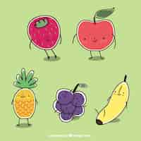 Vector gratuito simpáticos personajes de frutas dibujados a mano