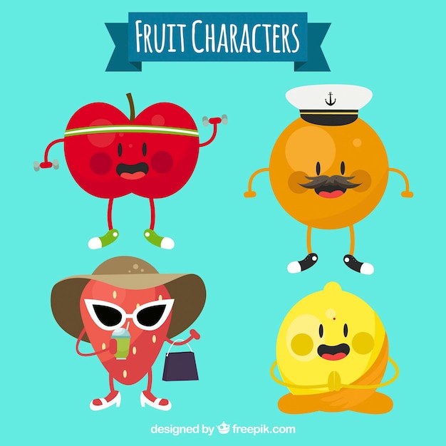 Vector gratuito simpáticos personajes de frutas