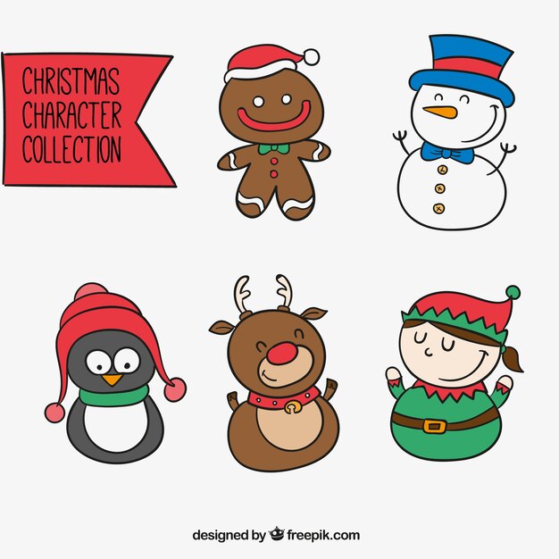 Simpáticos personajes navideños dibujados a mano