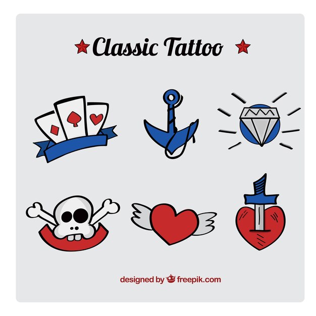 Simpáticos tatuajes dibujados a mano en colores