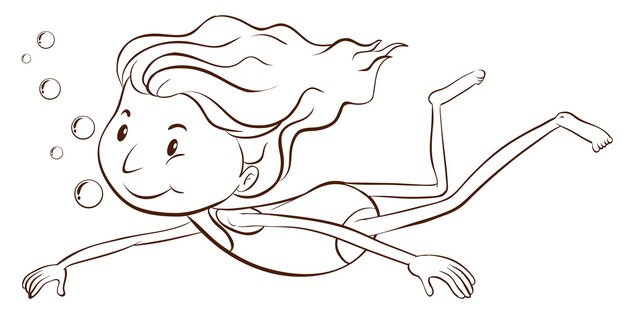 Un simple boceto de una niña nadando.