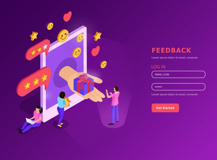 Vector gratuito el sistema crm se retroalimenta con la composición isométrica del dispositivo móvil con la cuenta de usuario púrpura