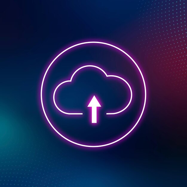 Sistema de redes digitales de icono de nube de neón rosa