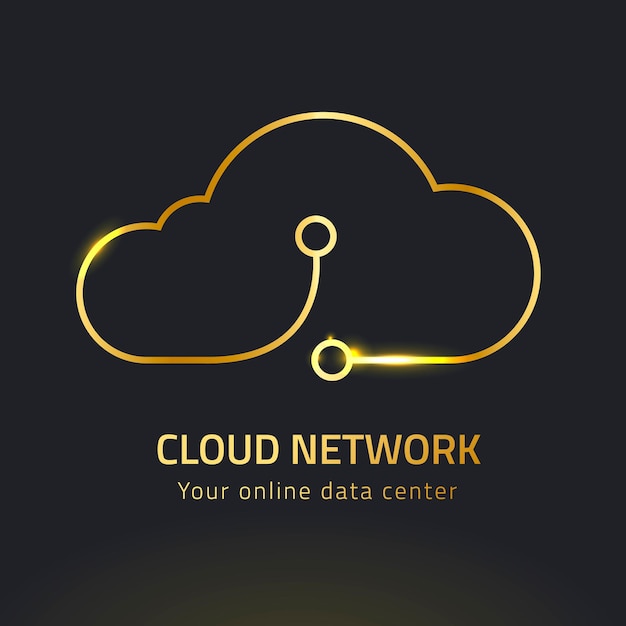 Sistema de redes digitales con logo de nube de neón dorado