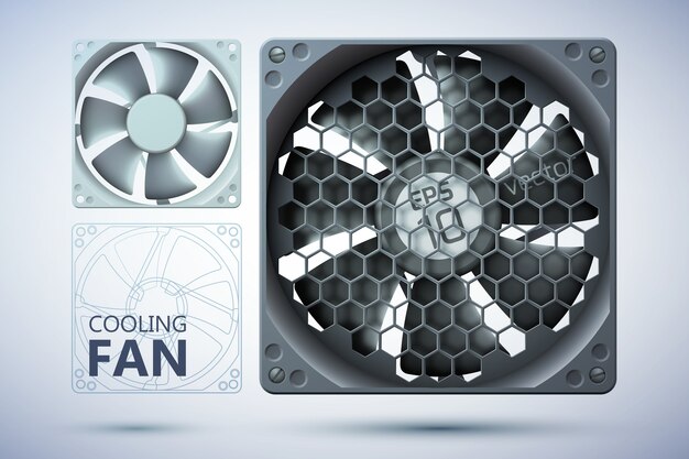 Sistema de refrigeración por ordenador con ventiladores realistas con y sin rejilla