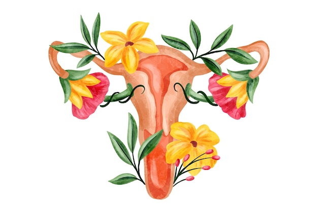 Sistema reproductivo femenino floral ilustrado.