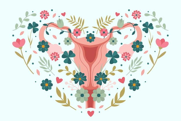 Vector gratuito sistema reproductor femenino con flores.