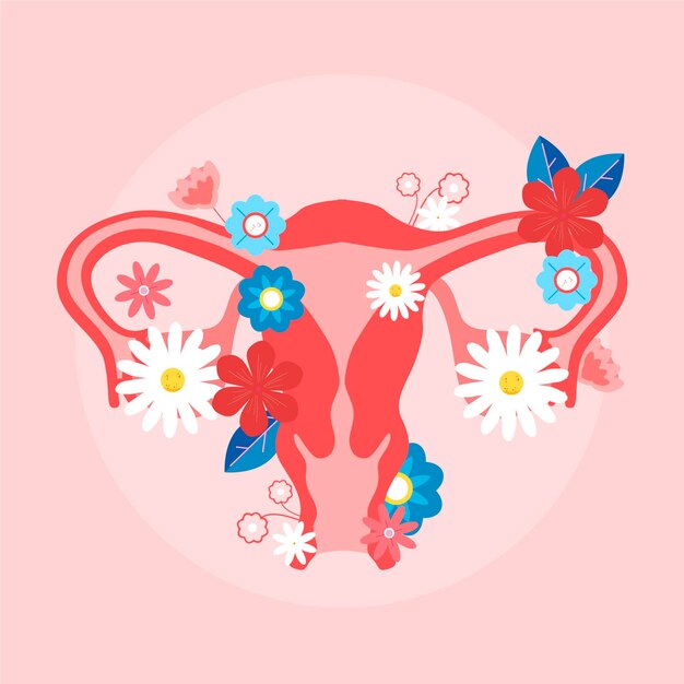 Sistema reproductor femenino con flores.