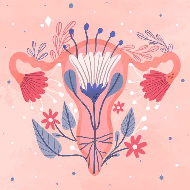 Sistema reproductor femenino con flores.