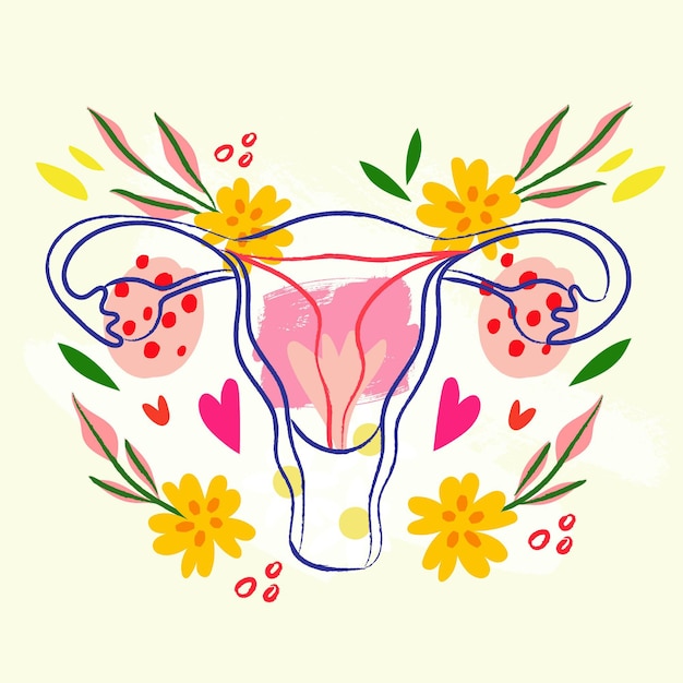 Sistema reproductor femenino con hermosas flores ilustradas