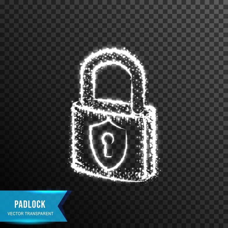 Vector gratuito sistema de seguridad de candado de la ilustración de vector de efecto de luz de punto y línea de conexión aislado sobre fondo transparente