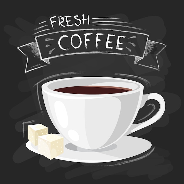 Vector gratuito el sistema de tamaños de la taza de consumición del café en estilo del vintage estilizó el dibujo con tiza en la pizarra.