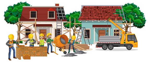 Sitio de construcción aislado con trabajadores