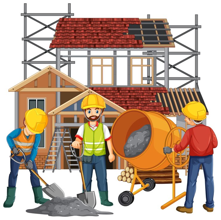Vector gratuito sitio de construcción aislado con trabajadores