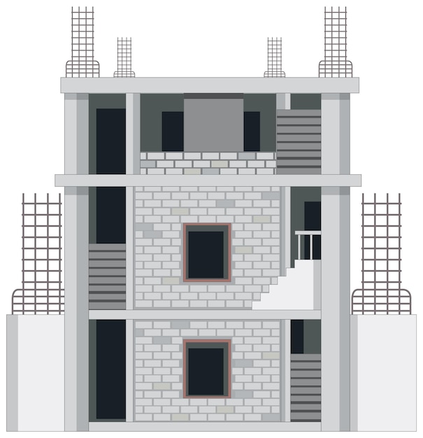 Sitio de construcción de edificios sobre fondo blanco.