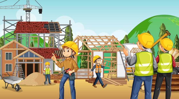 Sitio de construcción de edificios con trabajadores