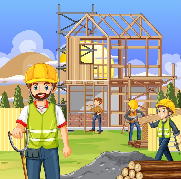 Sitio de construcción de edificios con trabajadores
