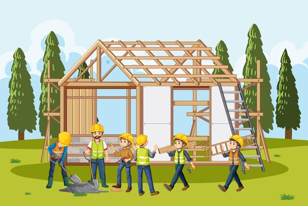 Sitio de construcción de edificios con trabajadores